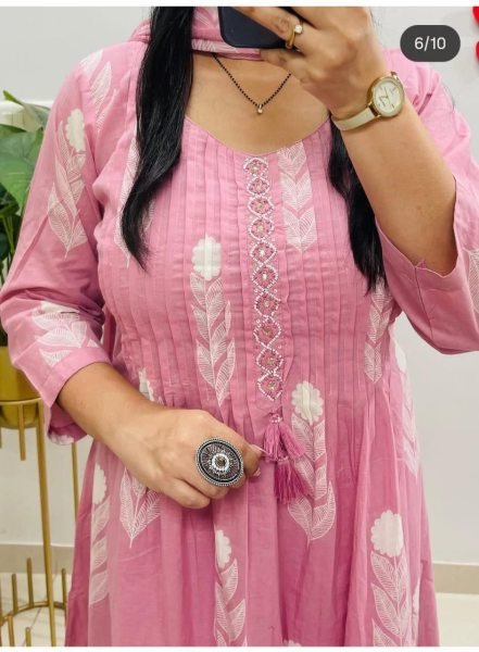 Flared Cotton Anarkali Suit with Stylish Sleeves and Malmal Dupatta for for Wedding Functions  Straight Cut Long Kurtis