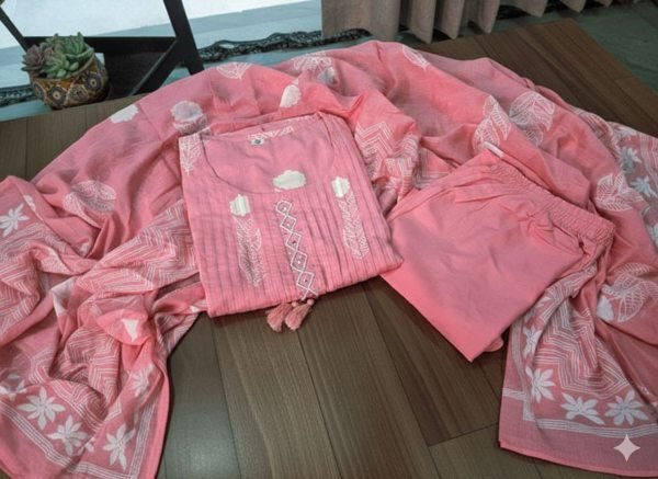 Flared Cotton Anarkali Suit with Stylish Sleeves and Malmal Dupatta for for Wedding Functions  Straight Cut Long Kurtis