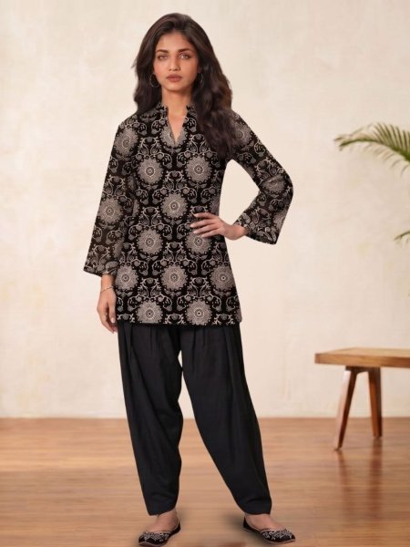 Flawless Black Designer Cotton Farshi Co Ord Set by Royal Export Collection Kurtis