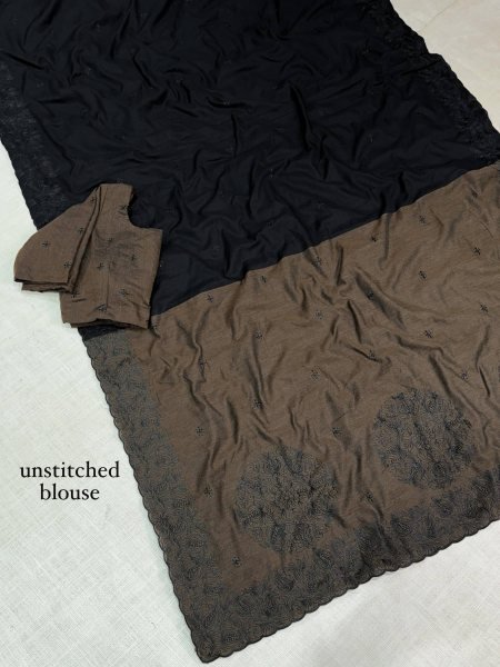 Flawless Black Pure Mul Cotton Saree with Contrast Embroidered Border at Wholesale Rate Cotton Sarees Wholesale