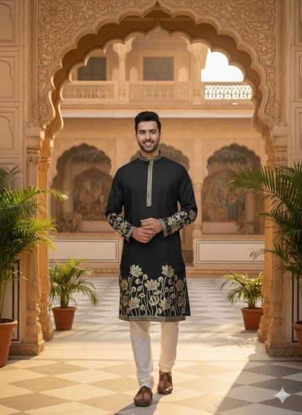 Flawless Black Wedding Kurta Set in Celebrity Silk Fabric with Designer Embroidery Kurta Pajama Wholesale