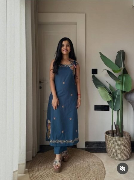 Flawless Blue Designer Fandy Silk Farshi Salwar Suit with Embroidery Work Cotton Kurtis Wholesale