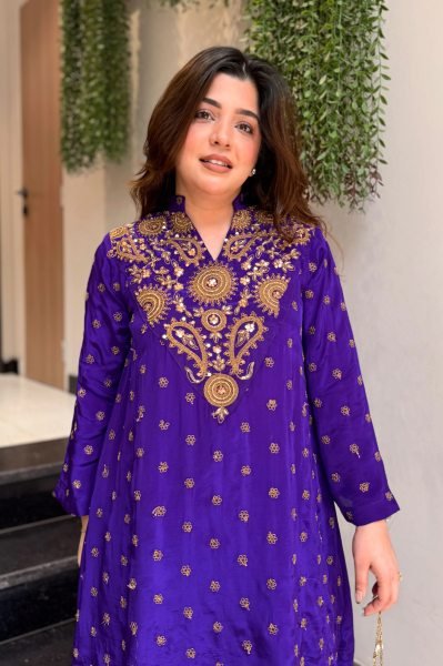 Flawless Blue Silk Crepe Kurti Plazzo Co Ord Set with Elegant Embroidery Work for Women CO ORD Sets