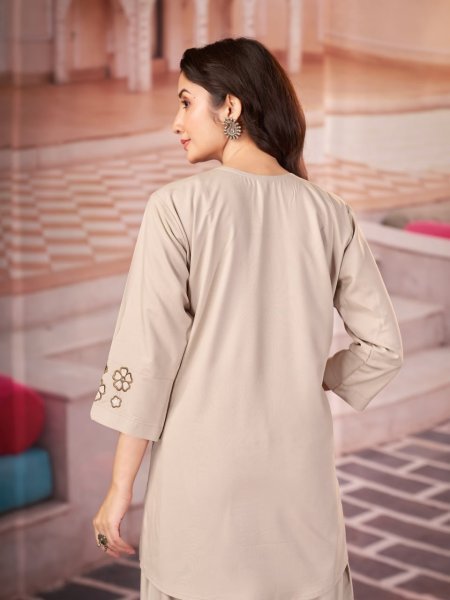 Flawless Cream Heavy Rayon Embroidered Co Ord Set with Straight Cut Pant CO ORD Sets