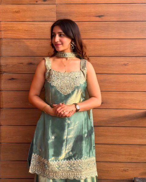 Flawless Green Heavy Fandy Silk Sharara Suit with Sequins Embroidery for Festive Wear Ready To Wear Collection