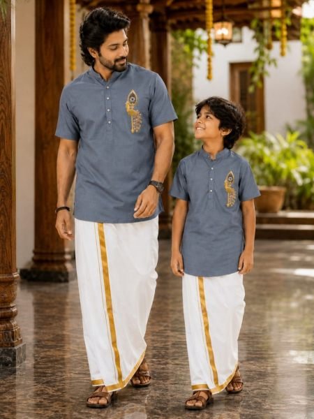 Flawless Grey Men and Kids Matching Jippa with Premium Printed Design Mens Wear
