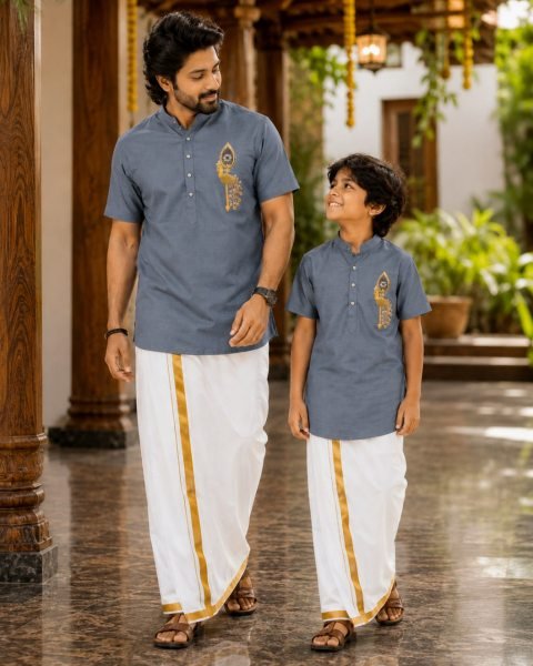 Flawless Grey Men and Kids Matching Jippa with Premium Printed Design Father Son Collection 