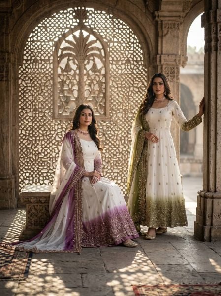 Flawless Mahendi Green Star Georgette Embroidered Gown with Micro Silk Pant and Dupatta Ready To Wear Collection
