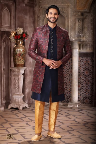 Flawless Navy Blue Groom Wear Indo Western Set with Rich Fabric Collection Kurta Pajama Wholesale