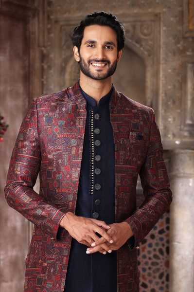 Flawless Navy Blue Groom Wear Indo Western Set with Rich Fabric Collection Kurta Pajama Wholesale