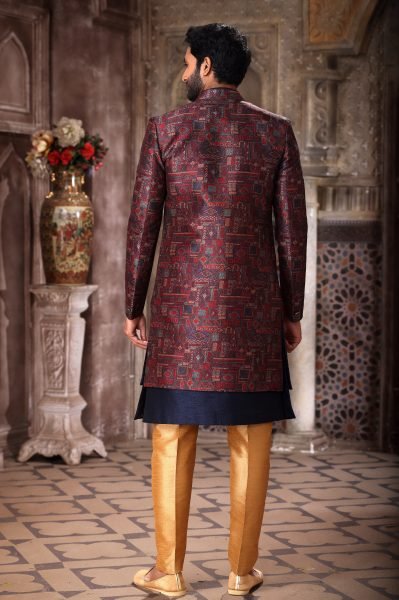 Flawless Navy Blue Groom Wear Indo Western Set with Rich Fabric Collection Kurta Pajama Wholesale