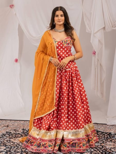 Flawless Orange Pure Cotton Lehenga Choli with Mirror Work and Digital Print  Lehenga
