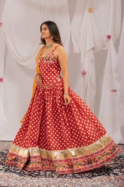 Flawless Orange Pure Cotton Lehenga Choli with Mirror Work and Digital Print Navratri Lehnega Choli