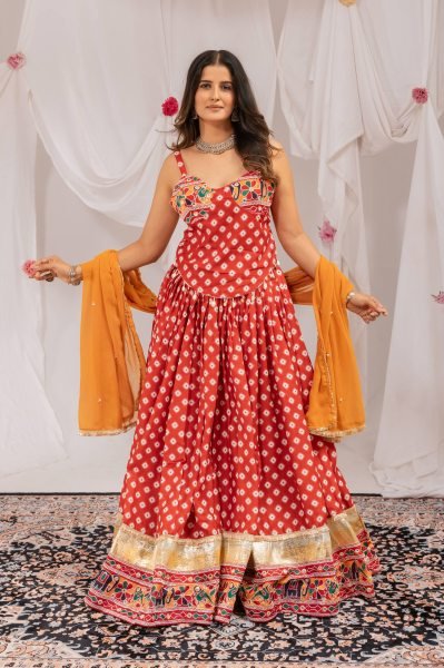 Flawless Orange Pure Cotton Lehenga Choli with Mirror Work and Digital Print Navratri Lehnega Choli