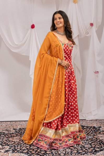 Flawless Orange Pure Cotton Lehenga Choli with Mirror Work and Digital Print Navratri Lehnega Choli
