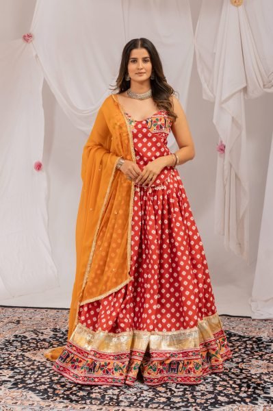 Flawless Orange Pure Cotton Lehenga Choli with Mirror Work and Digital Print Navratri Lehnega Choli