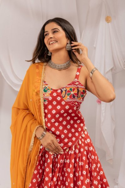 Flawless Orange Pure Cotton Lehenga Choli with Mirror Work and Digital Print Navratri Lehnega Choli