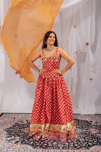 Flawless Orange Pure Cotton Lehenga Choli with Mirror Work and Digital Print Navratri Lehnega Choli