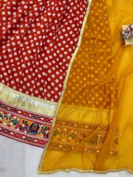 Flawless Orange Pure Cotton Lehenga Choli with Mirror Work and Digital Print Navratri Lehnega Choli