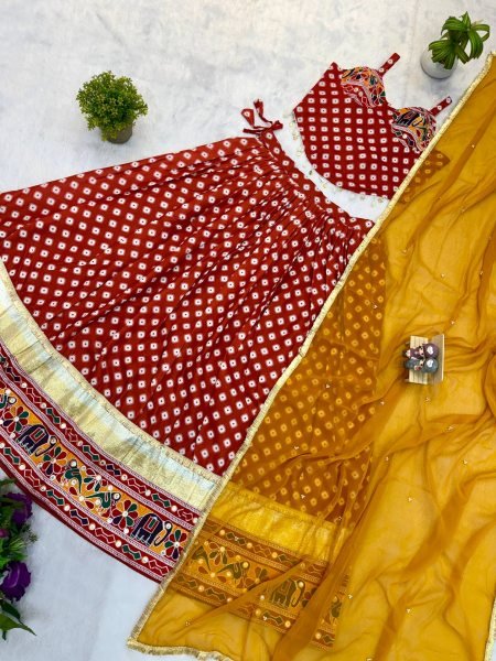 Flawless Orange Pure Cotton Lehenga Choli with Mirror Work and Digital Print Navratri Lehnega Choli