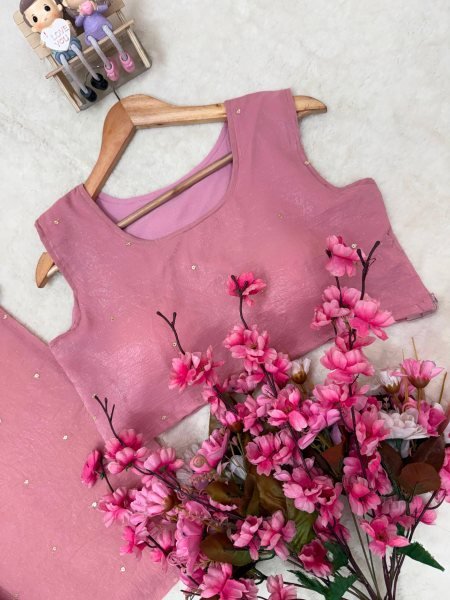 Flawless Pink Party Wear Crunchy Silk Kurti Palazzo Set with Designer Blouse From Direct Factory  CO ORD Sets