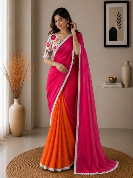 Flawless Pink Soft Peding Linen Saree with Mirror Work and White Embroidered Work Sarees 