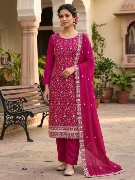 Flawless Pink Vichitra Silk Dress Material with Multi Sequin Work for Festive Wear Dress Material 