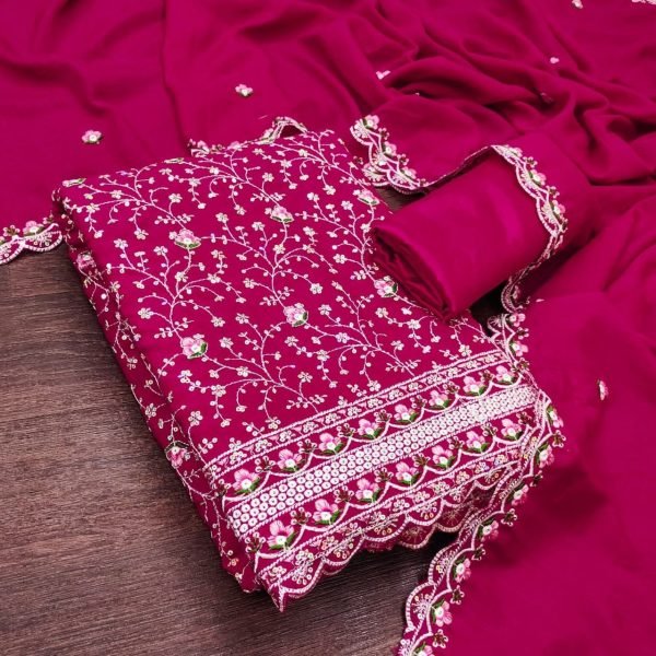 Flawless Pink Vichitra Silk Dress Material with Multi Sequin Work for Festive Wear Color Set Matching Dress Material Wholesale