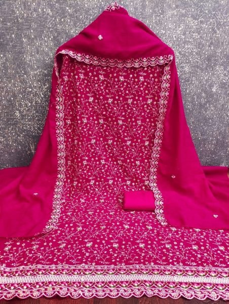 Flawless Pink Vichitra Silk Dress Material with Multi Sequin Work for Festive Wear Color Set Matching Dress Material Wholesale