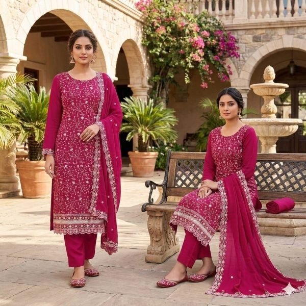 Flawless Pink Vichitra Silk Dress Material with Multi Sequin Work for Festive Wear Color Set Matching Dress Material Wholesale