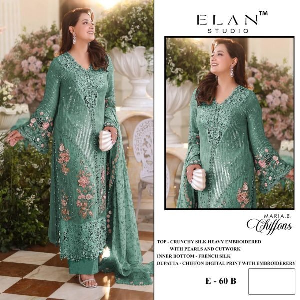 Flawless Rama Chiffon Suit with Heavy Embroidery Handwork and Cutwork for Festival Pakistani Suits Wholesale