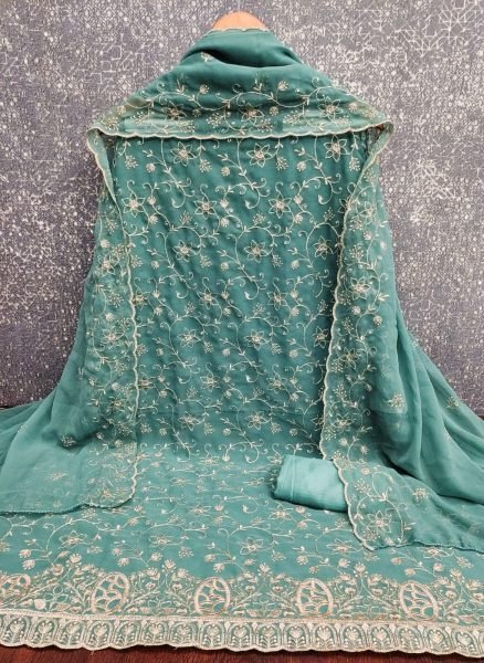 Flawless Sea Green Original Georgette Dress Material with Zari Work For Party Color Set Matching Dress Material Wholesale
