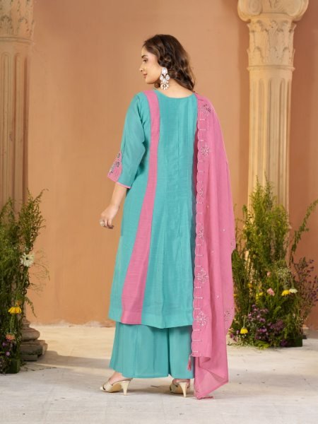 Flawless Teal Designer Mal Chanderi Anarkali Suit with Heavy Embroidered Dupatta Anarkali Kurtis 