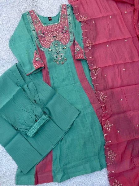 Flawless Teal Designer Mal Chanderi Anarkali Suit with Heavy Embroidered Dupatta Anarkali Kurtis 