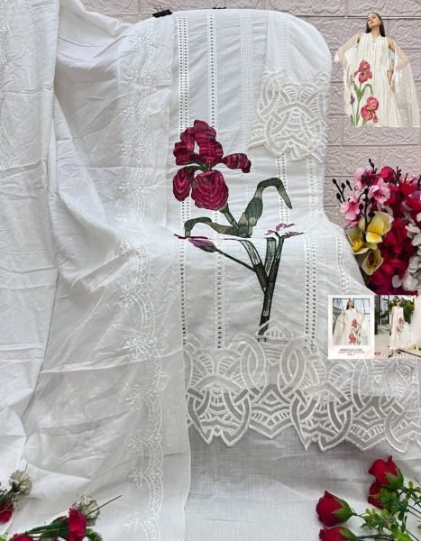 Flawless White Cotton Suit Set with Embroidered Dupatta Pakistani Suits Wholesale