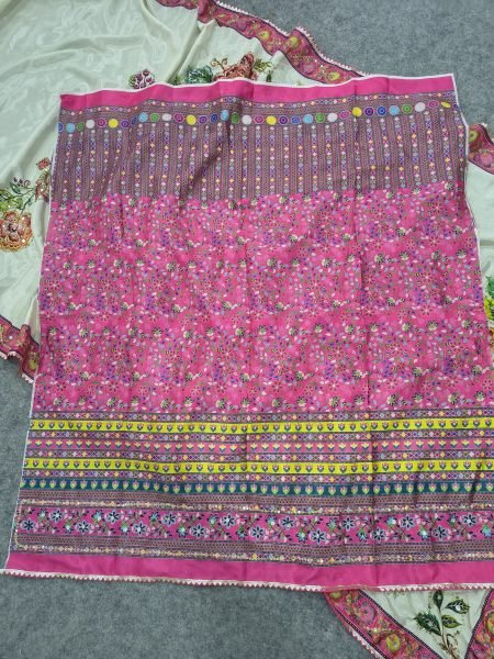 Flawless White Designer Chinon Saree with Print  Mirror and Sequin Work For Party Printed Cotton Sarees Wholesale