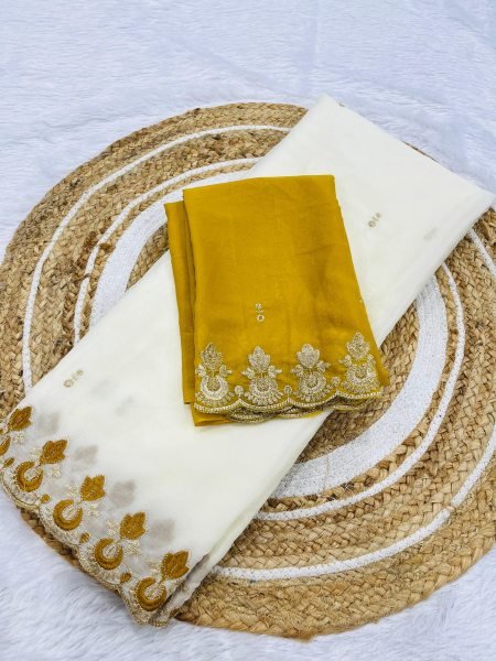 Flawless White Premium Georgette Saree for Festive and Traditional Events Georgette Sarees Wholesale
