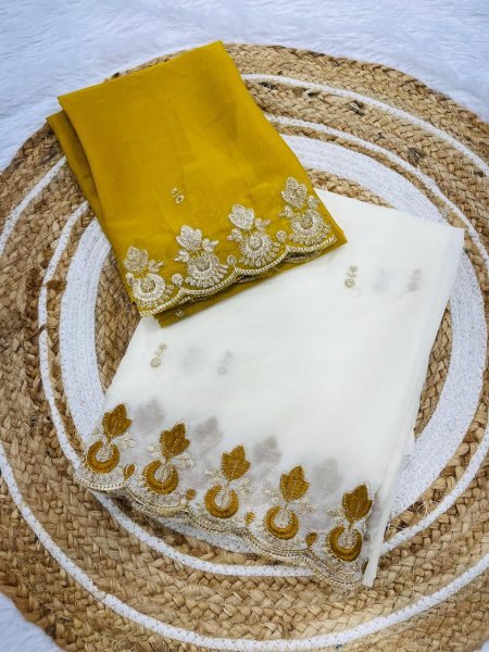 Flawless White Premium Georgette Saree for Festive and Traditional Events Georgette Sarees Wholesale