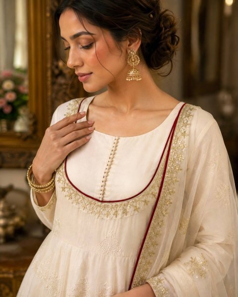 Flawless White Roman Cotton Anarkali Gown Pant Dupatta Set with Sequins Work For Special Occasions Ready To Wear Collection