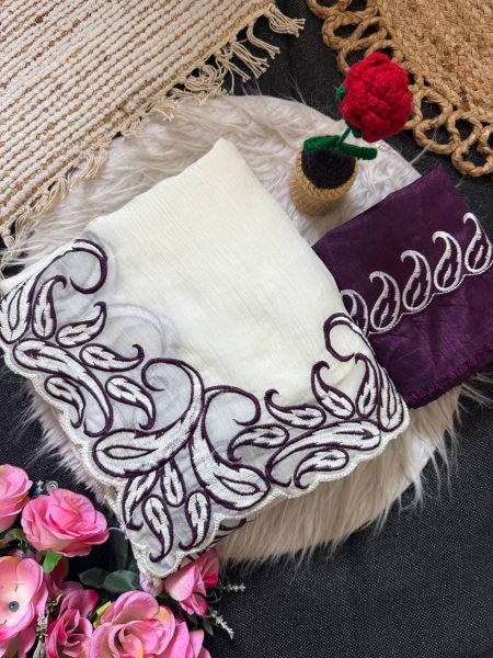Flawless Wine Crunchy Silk Saree with Embroidery and Cutwork Border at Wholesale Rate Silk Sarees Wholesale