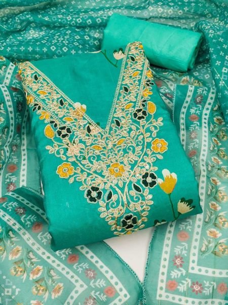 Floral Chanderi Digital Print Suit With Embroidery Export Quality Dress Material 