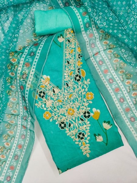 Floral Chanderi Digital Print Suit With Embroidery Export Quality Color Set Matching Dress Material Wholesale