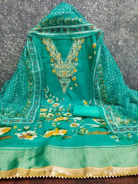 Floral Chanderi Digital Print Suit With Embroidery Export Quality Color Set Matching Dress Material Wholesale