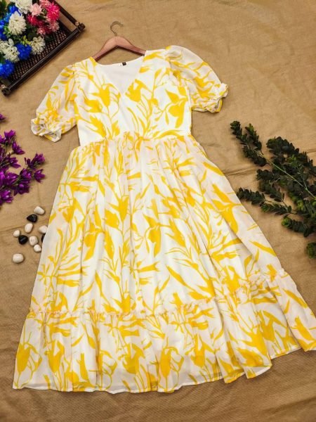  Floral Georgette Maxi Dress-  Fox Georgette with Lining for a Flowy Look Printed Kurtis