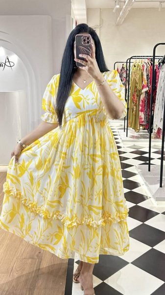  Floral Georgette Maxi Dress-  Fox Georgette with Lining for a Flowy Look Printed Kurtis