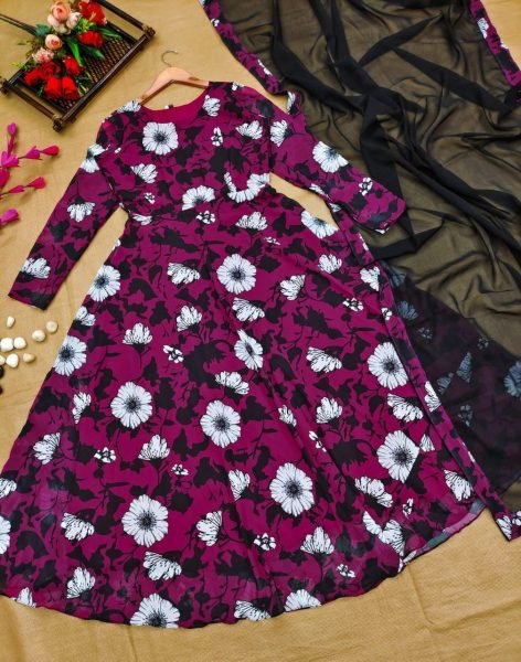 Floral Georgette White Flower Printed Kurti With Dupatta Kurti With Dupatta Wholesale