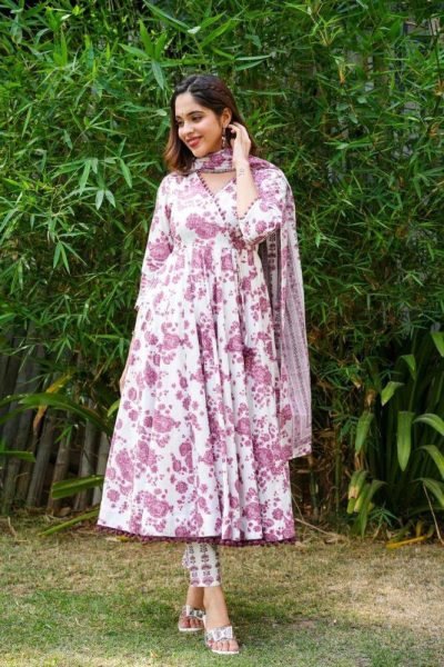 Floral Pom Pom Anarkali Kurti Set  3 Piece Kurti Set