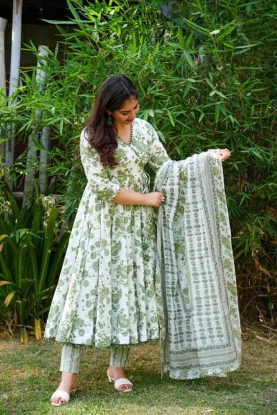 Floral Pom Pom Anarkali Kurti Set  3 Piece Kurti Set