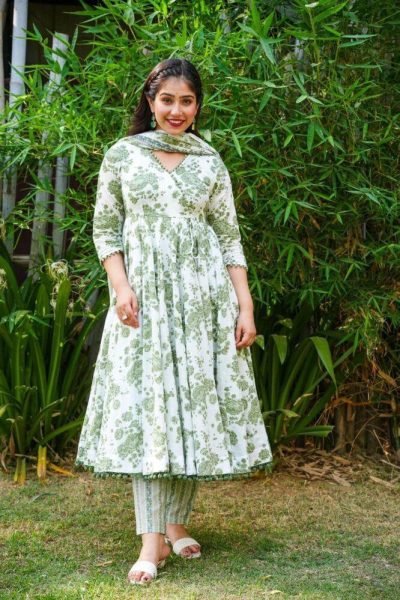 Floral Pom Pom Anarkali Kurti Set  3 Piece Kurti Set