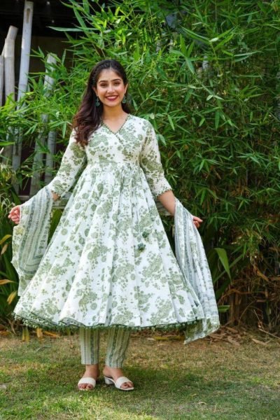 Floral Pom Pom Anarkali Kurti Set  3 Piece Kurti Set